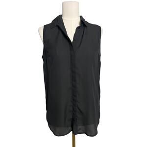 ASOS Tunic Blouse Womens 4 Black Sleeveless Sheer Chiffon Button Up Collared